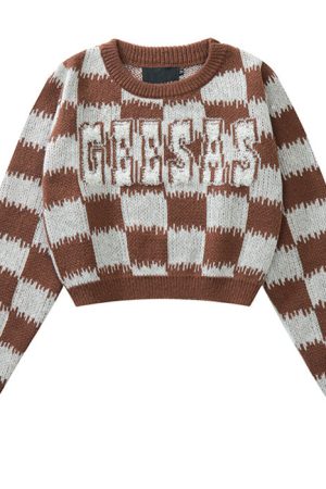 Cute Everyday Outfits, Outfit Inspo Casual Checkered Fuzzy Crop Sweater