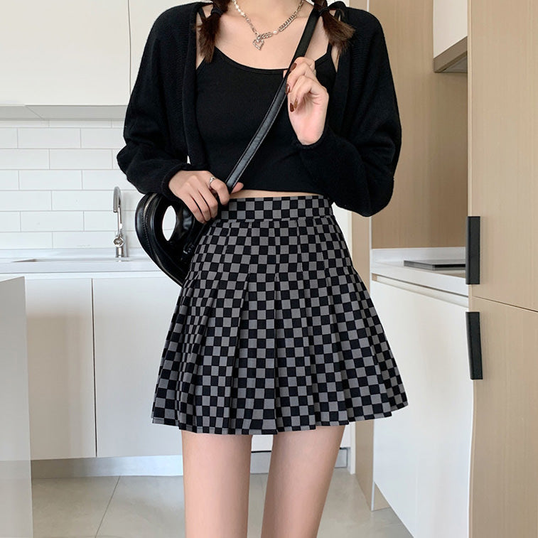 Cute Everyday Outfits, Outfit Inspo Casual Checkered Print Pleated Skirt Cute Everyday Outfits, Outfit Inspo Casual Checkered Print Pleated Skirt
