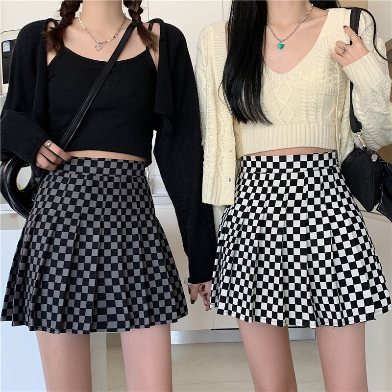 Cute Everyday Outfits, Outfit Inspo Casual Checkered Print Pleated Skirt Cute Everyday Outfits, Outfit Inspo Casual Checkered Print Pleated Skirt