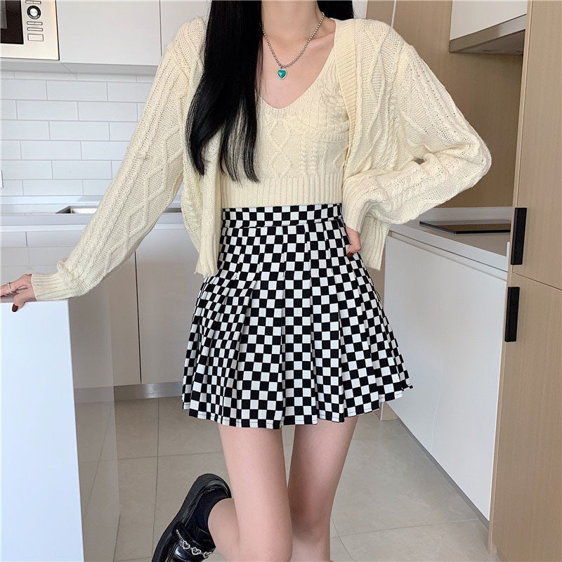 Cute Everyday Outfits, Outfit Inspo Casual Checkered Print Pleated Skirt Cute Everyday Outfits, Outfit Inspo Casual Checkered Print Pleated Skirt
