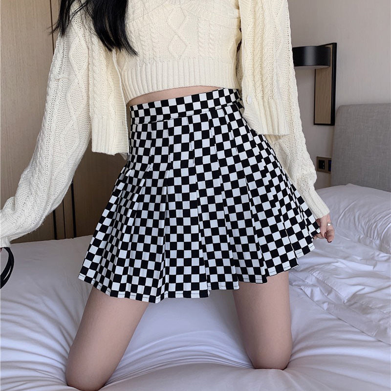 Cute Everyday Outfits, Outfit Inspo Casual Checkered Print Pleated Skirt Cute Everyday Outfits, Outfit Inspo Casual Checkered Print Pleated Skirt