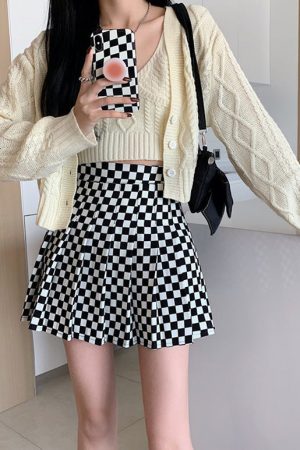 Cute Everyday Outfits, Outfit Inspo Casual Checkered Print Pleated Skirt