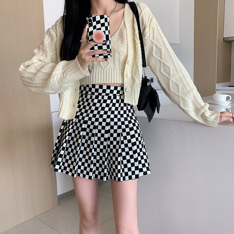 Cute Everyday Outfits, Outfit Inspo Casual Checkered Print Pleated Skirt Cute Everyday Outfits, Outfit Inspo Casual Checkered Print Pleated Skirt