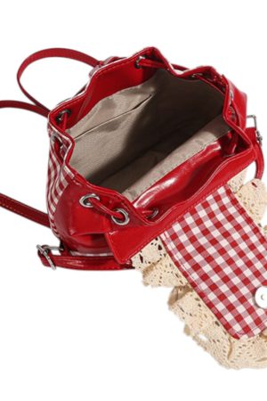 Cute Everyday Outfits, Outfit Inspo Casual Cherry Embroidery Gingham Backpack