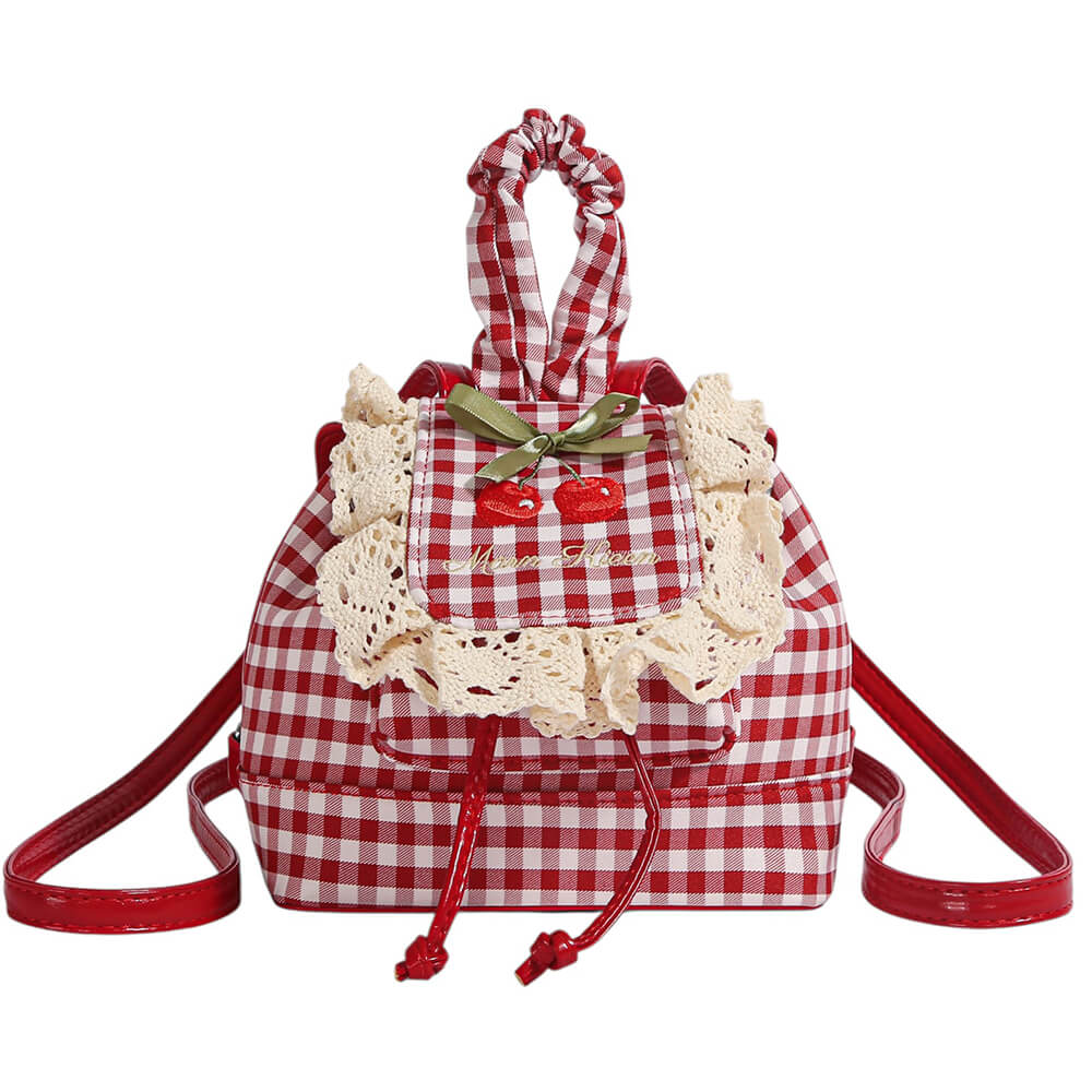 Cute Everyday Outfits, Outfit Inspo Casual Cherry Embroidery Gingham Backpack Cute Everyday Outfits, Outfit Inspo Casual Cherry Embroidery Gingham Backpack