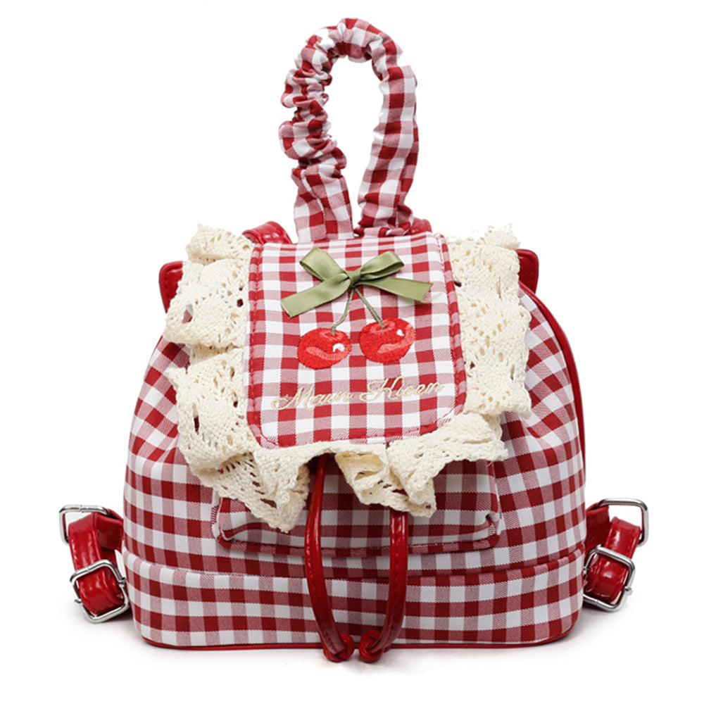 Cute Everyday Outfits, Outfit Inspo Casual Cherry Embroidery Gingham Backpack