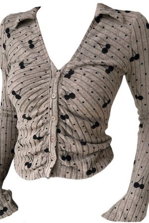 Cute Everyday Outfits, Outfit Inspo Casual Cherry Print Button-Up Top