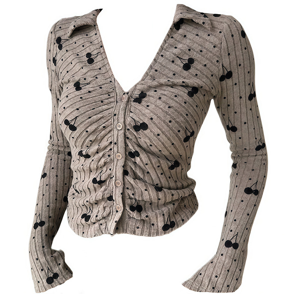 Cute Everyday Outfits, Outfit Inspo Casual Cherry Print Button-Up Top