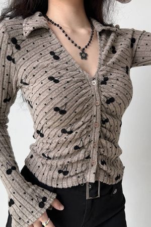 Cute Everyday Outfits, Outfit Inspo Casual Cherry Print Button-Up Top