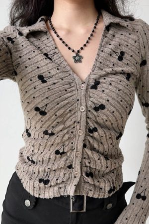 Cute Everyday Outfits, Outfit Inspo Casual Cherry Print Button-Up Top