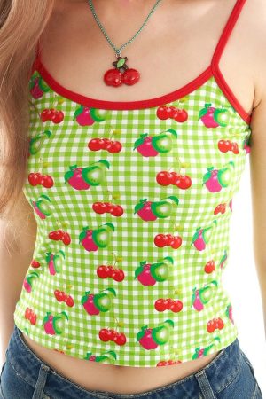 Cute Everyday Outfits, Outfit Inspo Casual Cherry Print Gingham Top