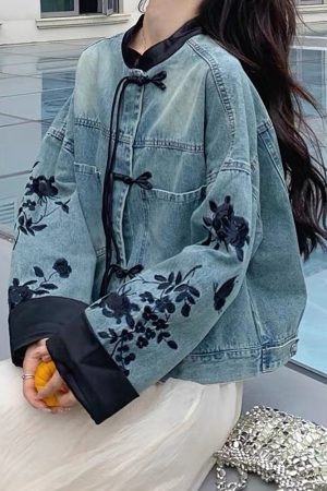 Cute Everyday Outfits, Outfit Inspo Casual Chinese Style Embroidered Denim Jacket