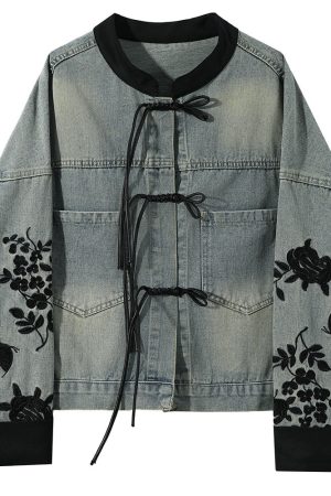 Cute Everyday Outfits, Outfit Inspo Casual Chinese Style Embroidered Denim Jacket
