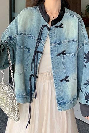 Cute Everyday Outfits, Outfit Inspo Casual Chinese Style Embroidered Denim Jacket