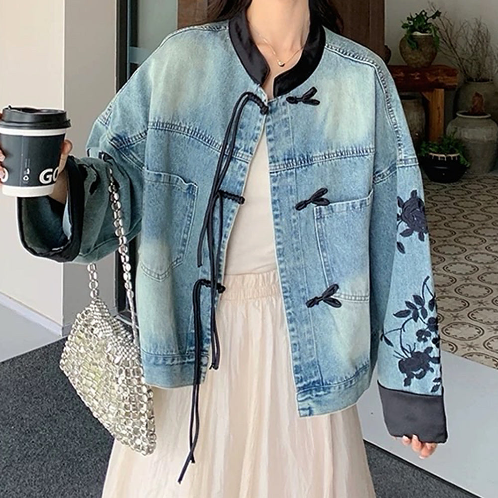 Cute Everyday Outfits, Outfit Inspo Casual Chinese Style Embroidered Denim Jacket Cute Everyday Outfits, Outfit Inspo Casual Chinese Style Embroidered Denim Jacket