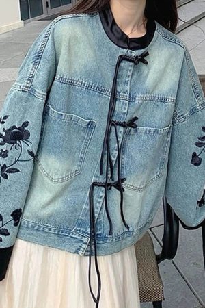 Cute Everyday Outfits, Outfit Inspo Casual Chinese Style Embroidered Denim Jacket