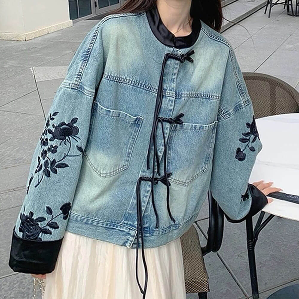 Cute Everyday Outfits, Outfit Inspo Casual Chinese Style Embroidered Denim Jacket Cute Everyday Outfits, Outfit Inspo Casual Chinese Style Embroidered Denim Jacket