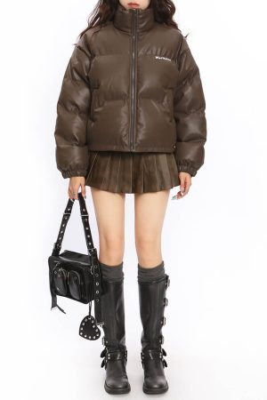 Cute Everyday Outfits, Outfit Inspo Casual Chocolate Brown Puffer Jacket