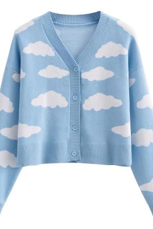 Cute Everyday Outfits, Outfit Inspo Casual Clouds Knit Cropped Cardigan