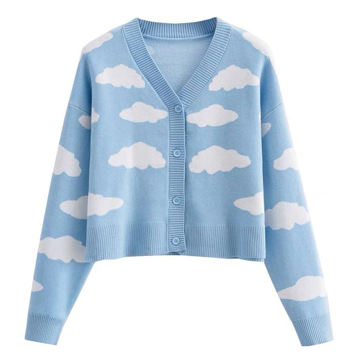 Cute Everyday Outfits, Outfit Inspo Casual Clouds Knit Cropped Cardigan Cute Everyday Outfits, Outfit Inspo Casual Clouds Knit Cropped Cardigan