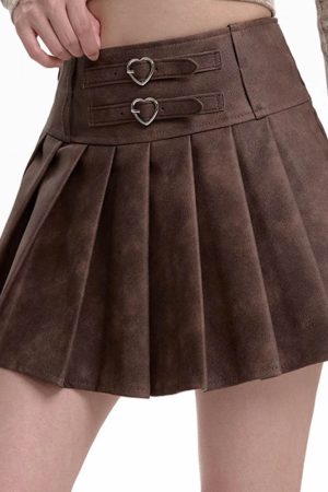 Cute Everyday Outfits, Outfit Inspo Casual Coffee Cream Heart Buckle Mini Skirt