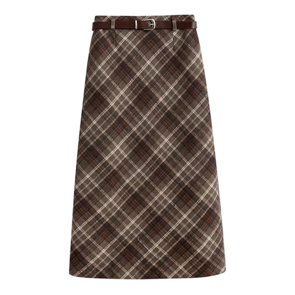 Cute Everyday Outfits, Outfit Inspo Casual Coffee Cream Plaid Midi Skirt