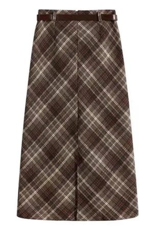 Cute Everyday Outfits, Outfit Inspo Casual Coffee Cream Plaid Midi Skirt