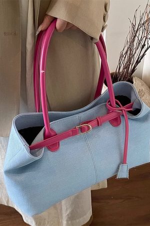 Cute Everyday Outfits, Outfit Inspo Casual Color Block Denim Belted Bag