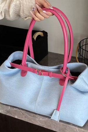 Cute Everyday Outfits, Outfit Inspo Casual Color Block Denim Belted Bag