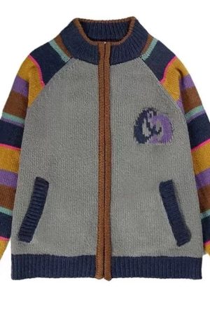 Cute Everyday Outfits, Outfit Inspo Casual Colorful Striped Indie Kid Zip Sweater