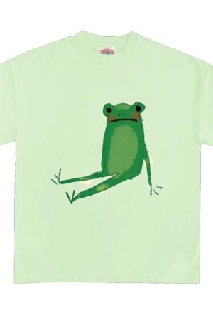 Cute Everyday Outfits, Outfit Inspo Casual Comfy Frog Print Tee