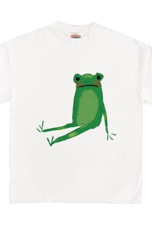 Cute Everyday Outfits, Outfit Inspo Casual Comfy Frog Print Tee