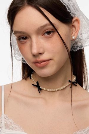 Cute Everyday Outfits, Outfit Inspo Casual Coquette Aeshetic Pearl Bow Choker