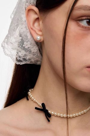 Cute Everyday Outfits, Outfit Inspo Casual Coquette Aeshetic Pearl Bow Choker