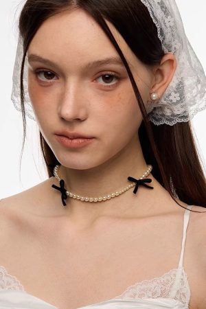 Cute Everyday Outfits, Outfit Inspo Casual Coquette Aeshetic Pearl Bow Choker