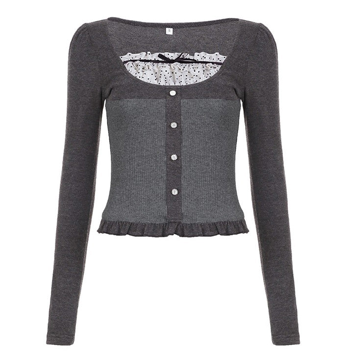 Cute Everyday Outfits, Outfit Inspo Casual Coquette Aesthetic Grey Long Sleeve Top