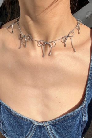 Cute Everyday Outfits, Outfit Inspo Casual Coquette Aesthetic Silver Bows Choker