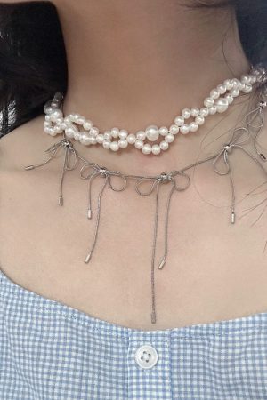 Cute Everyday Outfits, Outfit Inspo Casual Coquette Aesthetic Silver Bows Choker