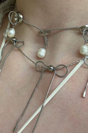 Cute Everyday Outfits, Outfit Inspo Casual Coquette Aesthetic Silver Bows Choker