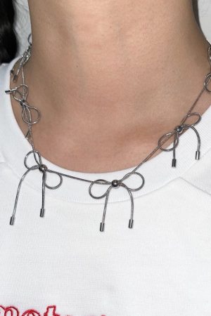 Cute Everyday Outfits, Outfit Inspo Casual Coquette Aesthetic Silver Bows Choker