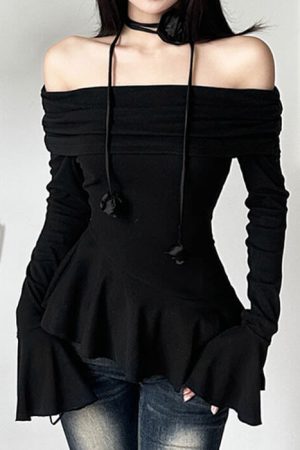 Cute Everyday Outfits, Outfit Inspo Casual Coquette Bardot Top with Rose Choker