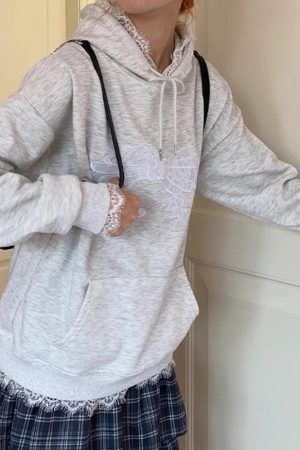 Cute Everyday Outfits, Outfit Inspo Casual Coquette Bow Lace Hoodie