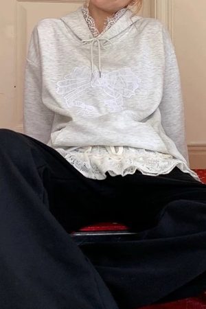 Cute Everyday Outfits, Outfit Inspo Casual Coquette Bow Lace Hoodie