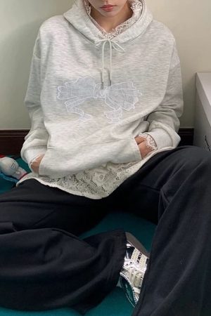 Cute Everyday Outfits, Outfit Inspo Casual Coquette Bow Lace Hoodie