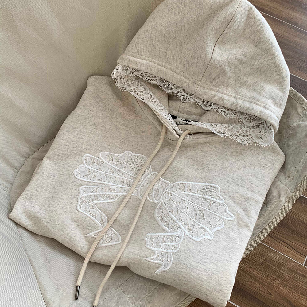 Cute Everyday Outfits, Outfit Inspo Casual Coquette Bow Lace Hoodie