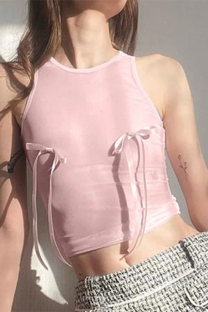 Cute Everyday Outfits, Outfit Inspo Casual Coquette Bow Mesh Crop Top