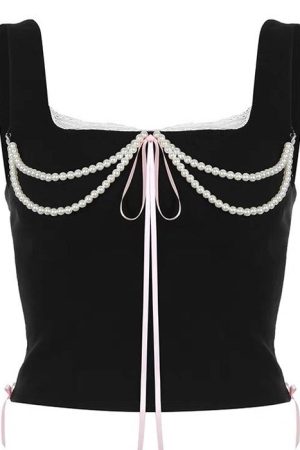Cute Everyday Outfits, Outfit Inspo Casual Coquette Bow Pearl Bustier Top