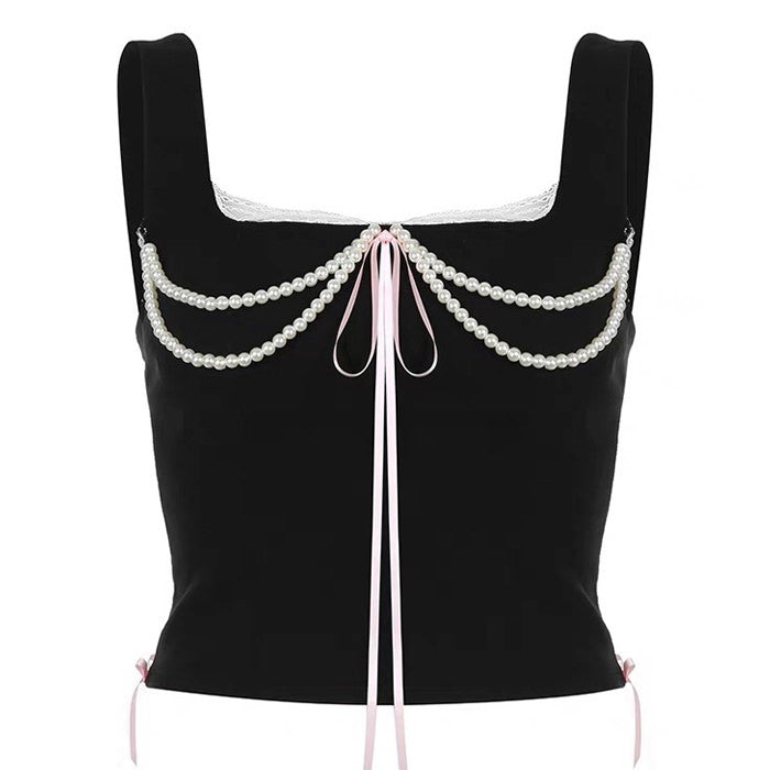 Cute Everyday Outfits, Outfit Inspo Casual Coquette Bow Pearl Bustier Top