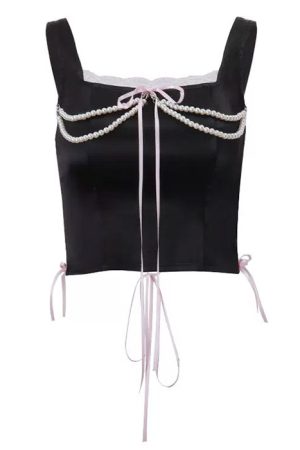Cute Everyday Outfits, Outfit Inspo Casual Coquette Bow Pearl Bustier Top