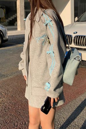 Cute Everyday Outfits, Outfit Inspo Casual Coquette Bows Side-Stripe Track Jacket